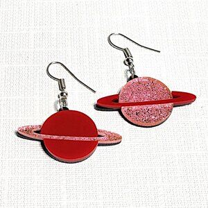 Ragstock red & pink sparkly planet Saturn earrings